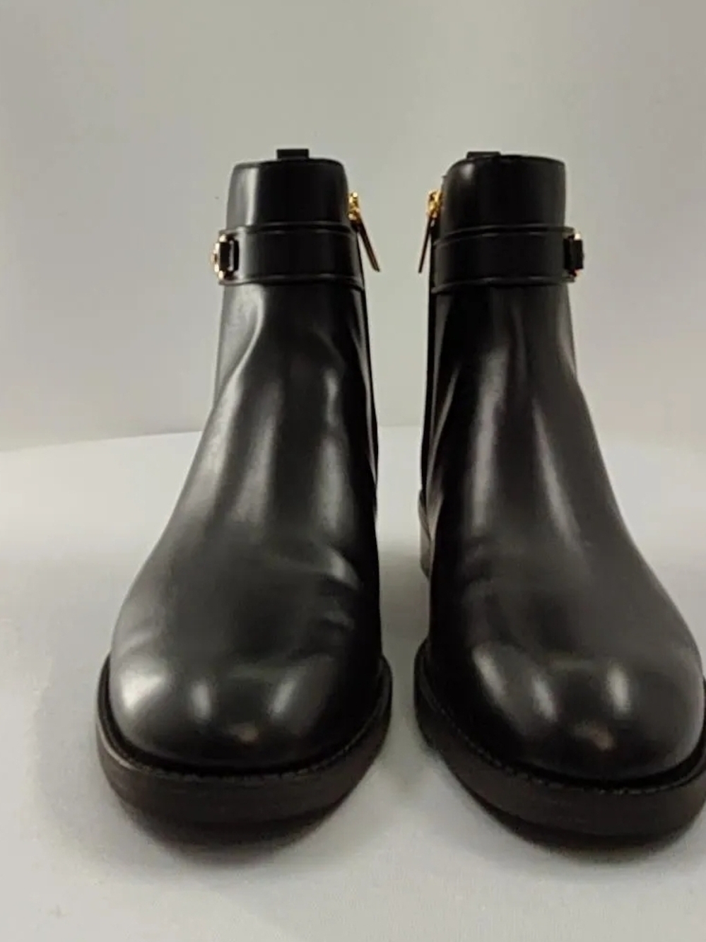 Michael Kors Black Leather Ankle Boot with Gold Buckle Detail - Picture 2 of 2